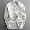 Camicie casual da uomo Stile giapponese Camicia da uomo in cotone e lino Harajuku Colletto alla coreana Manica lunga Slim Fit Tinta unita Casual maschile Traspirante Top classico 230918