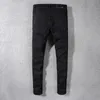 Mens Jeans Black Estruerad Slim Fit Streetwear Style Skador Hål Skinny Stretch Destribed Ribs Patches Ripped 230915