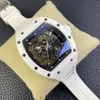 BBR RM055 Men watch Manual mechanical tourbillon movement White ceramic case White stone shock absorber Cask-shaped hollow dial sapphire crystal glass