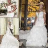 2021 Robes de mariée de luxe perlées sirène volants cathédrale train sur mesure plus taille robe de mariée de mariage hors épaule vestido 312f