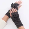 Gants d'hiver tricotés avec nœud papillon, manchette tricotée chaude, demi-doigts pour femmes, mitaines extensibles sans doigts, accessoires de mode