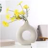 Vasi Nordic Donut Whtie Vaso di fiori in ceramica giallo Circar Hollow Donuts Pot Decorazione della casa Accessori Vasi Drop Delivery Garden Dh5Xu