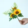 Decorative Flowers Romantic Sunflower Wedding DIY Artificial Bouquet Decoration Arrangement Party Living Room Decor Silk Fake Flower