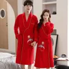 Vêtements de nuit pour femmes 4XL automne peignoir couples coton kimono mariage robes rouges festives pour homme solide longue robe de bain mariée robe de chambre
