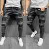 Mäns jeans jeans män varumärke stilfullt broderi rippade jean byxor cyklist mager smala rakt frayed denim byxor hip hop mager jeans man t230919