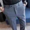 メンズパンツブリティッシュスタイルの男性ペルレイドストレッチビジネスカジュアルスリムフィットズボン男性の品質ビンテージペンシルロングスーツ男性のための長いスーツ