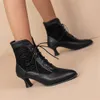 Stiefel Damen Viktorianisch Spitzschuh Stiefeletten Leder Spitze Ausgehöhlt Punk Schnürung Seltsam Steampunk High Heel Schuhe Plus Größe 32-46 230919