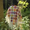 Szalem boho vintage kolorowy pusty pusty szal Poncho z Tassel Women Retro Mori Girl Arts Fan ręcznie robiony szydełkowy Sweter Swater 230818