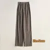 Damenhosen T0TEM Herbst/Winter Frauen Wollhose Breites Bein Braune Farbe Reißverschluss Hohe Taille Lässige Ganzkörperansicht Vintage Bürodame