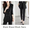 Damen Zweiteilige Hose Schwarz Weiß Damen Blazer und Hosenanzug Büro Damen Business Arbeitskleidung 2 Set Damen Langarm Jacke Hose