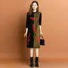 Vintage Elegant Graphic Jacquard Knitted Dresses Autumn Winter Going Out O-Neck Warm Travel Midi Frocks 2023 Women Designer Long Sleeve Slim Vacation Sweaters Dress