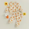 Conjuntos de ropa Moda para niños pequeños Bebés Niñas Calabaza Estampado de flores Manga larga Cuello redondo Sudadera Pantalones deportivos Ropa de Halloween