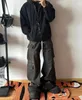 Original lavé hommes jean gris dégradé multi poche vêtements de travail droit décontracté cordon large jambe évasé coupe ample jean lâche casual jean