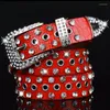 Cinture Cintura in PU con strass Donna Punk Goth Perline di moda Europa ampia lunga danza Flash lucida borchiata per cowboy Cowgirl