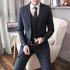 Men's Suits Medium And Long Boutique (jacket Vest Trousers) Young Korean Version Of Handsome Slim Suit Bridegroom Dress Three Pieces