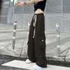 Pantaloni da donna Streetwear Donna Oversize Solid Cargo Elastico in vita con cordino Allentato Harajuku Hip Hop Pantaloni sportivi a gamba larga casual 2023 230919