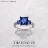 Wedding Rings Cocktail Ring With Square Blue And White Stones Europe Style Classical Fine Jewerly For Women Gift In 925 Sterling Silver 230919