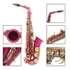 SLADE E Flachton-Saxophon, professionelles, handgefertigtes, geschnitztes Messing-Abalone-Muschel-Knopf, Rosenrot, Saxe-Stil, Altsaxophon