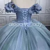 Kinderella Sky Blue Quinceanera Sukienki 3D Butterfly Off Remer Lace-Up Corset Vestido de Debutante Para 15 Anos Princesa