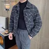 Męskie mieszanki wełny 2024 ing ing mężczyzn wysokiej jakości kurtki w kratę/mężczyzna Slim Fit Fashion Woolen Cloth Coats plus size S-3xl L230919