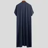 Ethnic Clothing Turkey Thobe Men Islamic Arabic Kaftan Solid Short Sleeve Loose Retro Robes Abaya Middle East Muslim Plus Size