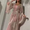 Roupas étnicas Abaya Dubai Vestido Muçulmano Luxo Alta Classe Lantejoulas Bordado Lace Ramadan Kaftan Islam Kimono Mulheres Preto Maxi 20228D