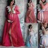 Robes de maternité Robes de maternité pour séance photo robe de vadrouille une pièce pour les femmes enceintes avant fendu dentelle vêtements de photographie de grossesse