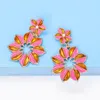 Dangle Earrings Enamel Pink Pearl Flower Charms Earring Gold Color Party Wedding Prom Drop For Women Cute Jewelry