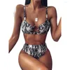 Women's Swimwear Women Sexy Leopard Snake Print Swimsuit Padded Bra Low Rise Briefs Bikini Set With Semicircle Ring Summer Swimsuits For