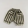 Брюки для мальчиков и девочек, корейские брюки в полоску, осенние детские хлопковые повседневные брюки, шаровары для маленьких детей с карманами WTP155 230918
