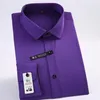 Men's Dress Shirts Purple Silk Cotton Shirt Men Spandex Office Formal Slim-Fit Social Safari Japan Model Business Solid Camis262S