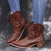 Boots Western Cowboy Winter Shoes Retro Ethnic Women Faux Leather broderade skor Big Size Womem Botas Mujer 230919