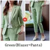 Tweedelige broek voor dames elegante dames broekpak vrouwen formele jas blazer en broek groen roze blauw vaste vrouwelijke zakelijke werkkleding 2