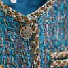 Giacche da donna Giacca di tweed di design di lusso Cappotto Autunno Inverno Pista Cappotto scozzese blu Donna Giacca di lana con perline di fascia alta Capispalla 230919