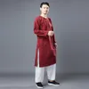 Vêtements ethniques Chemise diagonale à col rond pour hommes Style chinois Moyen Long Hanbok Manches Plaine Ramie Bouton Robe