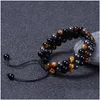 Ketting 6 mm natuursteen gele tijgeroog zwarte agaat drielaags armband wrap gevlochten hematiet edelsteen armbanden Bangle manchet polsba Dh5R9