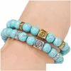 Beaded Update Turquoise Gemstone Beads 8Mm Yoga Strands Bracelet Ancient Sier Gold Box Natural Stone Bracelets For Women Drop Delivery Dhhpf