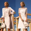 Elegant Mother Of The Bride Dresses With Jacket Knee Length Satin Wedding Guest Gowns 3 4 Long Sleeves Formal Women Outfit2659