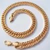 Filmdom ledande konstnär Mens kvinnors tunga tjocka robusta Rose Bengal Real 18K Solid Gold GF Cuban Link Chain Necklace 24 tum 10265d