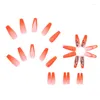 False Nails 24Pcs/Box Long Ballet Fake With Glue Orange Butterfly Gold Powder Design Ins European Detachable Press On Manicure Tips