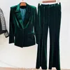 Dames tweedelige broek fluwelen blazer dames set paars bruin groen herfst winter een knop jas flare kantoor vrouwelijk pak