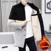 Men's Wool Blends Winter Color Stand Collar Men's Suit Medium Length Plush Thickened And Slim Woolen Blazer Long Thick Warm Jacket Men Trench Coat L230919