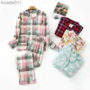 Damen-Nachtwäsche, Damen-Pyjama-Set, warmes Flanell-Baumwoll-Pyjama-Set für Damen, warmer Flanell-Baumwoll-Hausanzug, Herbst-Winter-Pyjama mit kariertem Druck, Schlafanzug, Übergröße, S-XXXL, L230919