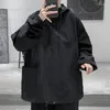 Hoodies masculinos outono preto escuro sólido fino camisola com capuz funcional causal solto high street overcoat topos roupas masculinas