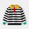 Pull rayé garçons pulls enfant en bas âge bébé col Polo enfants tricots hiver vêtements pour enfants 230918