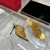 مصمم الخنائي الكعوب Slipppers Rivet Decro Fashion Summer Women Sandals Buxury Brand Sexy Elegant Ladies Shoes Size 35-42 Holiday Dress Shoes Female Footwear