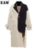 Женские куртки EAM, женские, цвета хаки, большого размера, асимметричный плащ с лацканами и длинными рукавами, свободная ветровка, модная весна-осень 1K912 230918