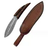 High Hardness Multi Purpose Camping Knife Survival Hunting Knives With Leather sheath Wood Handle Damascus Pattern Blade Knives Tool