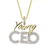 Collana con ciondolo per giovane CEO con lettera Hip Hop, regalo di gioielli con lettera di diamanti placcati in oro e argento