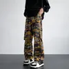 Men's Jeans Hollow Camouflage Retro Denim Trousers Loose Wide Leg Pants Hight Street Women Cowboy Casual Autumn